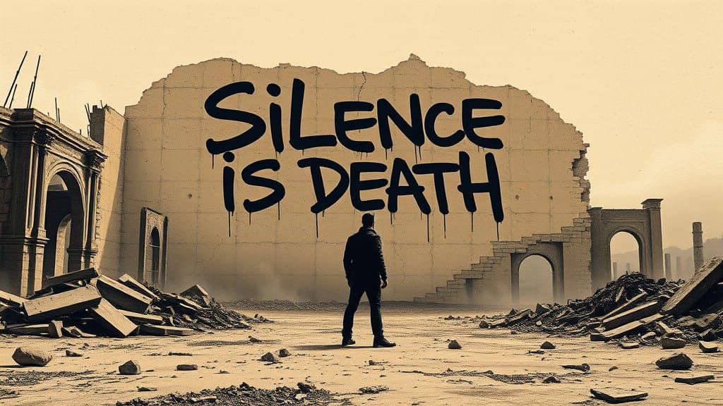 Rebellion in a Ruined World: Stencil Art Slogan