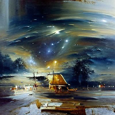 Starry Night Oil Painting in James Gurney Style
