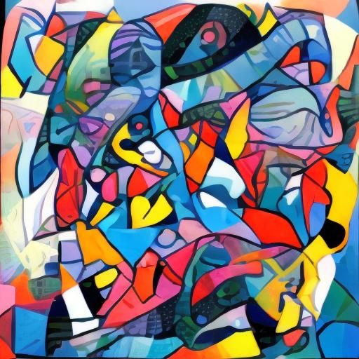 Mosaic Cat in Cubist Geometric Fauvism Style