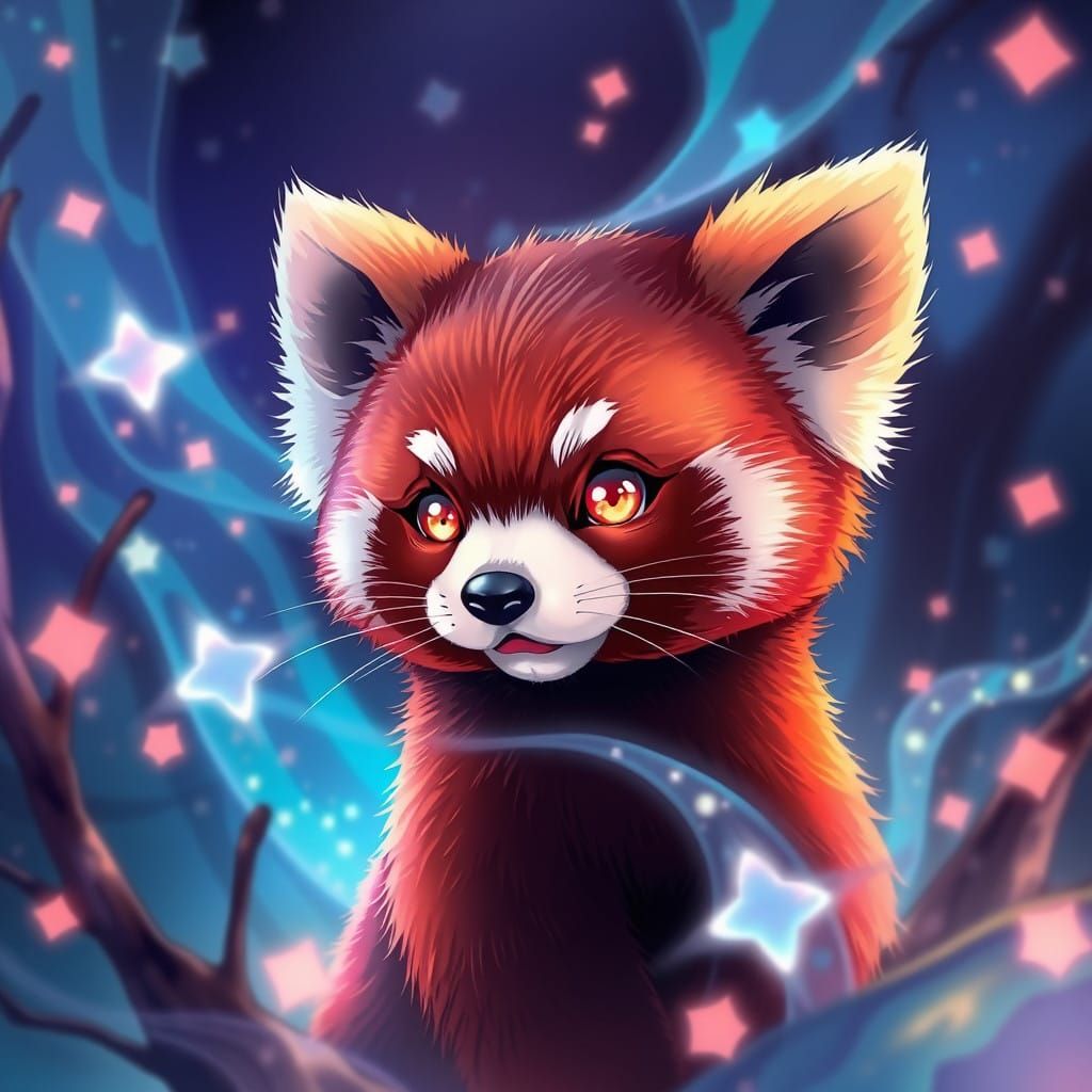 Vibrant Red Panda in Whimsical Anime Aesthetic