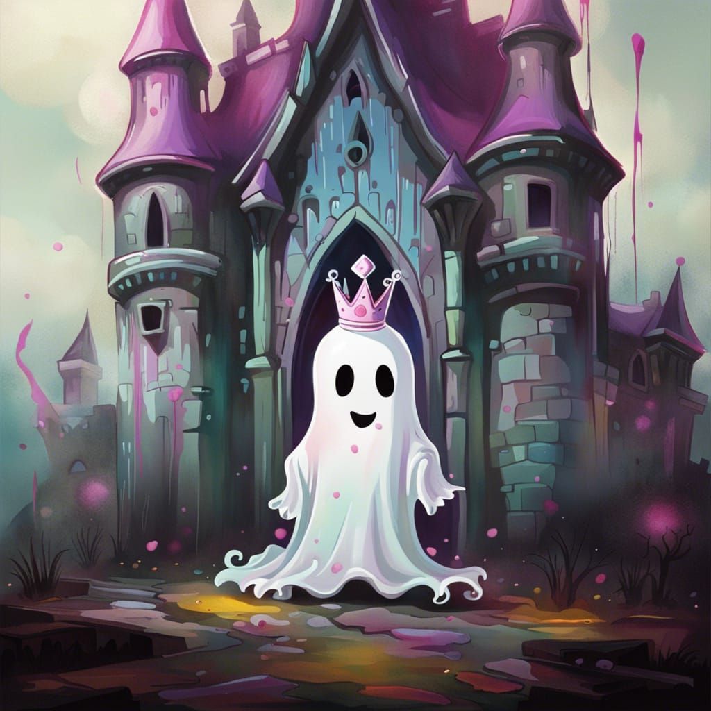 Cute Ghost Princess at Haunted Castle in Graffiti Art