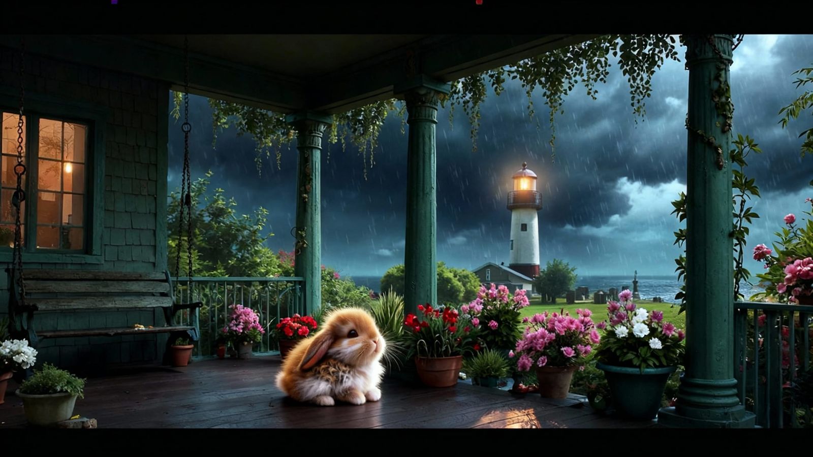 Cute Bunny and Lighthouse Scene
