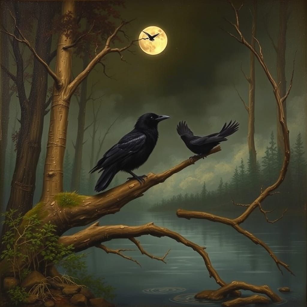 Majestic Wolves and Crows in a Bold, Ocean-Inspired Masterpi...