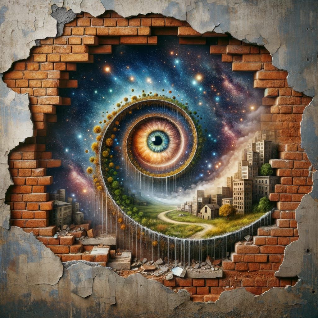 Eye Amidst Spiraling Epoxy Resin Cityscape