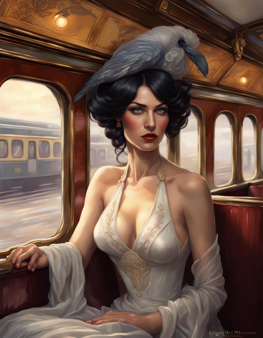Elegant Woman on the Orient Express, Art Nouveau Portrait