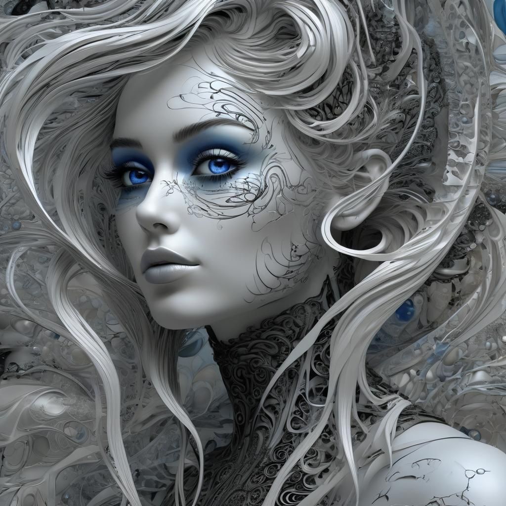 Gothic Woman with Piercing Gaze in Zentangle Style