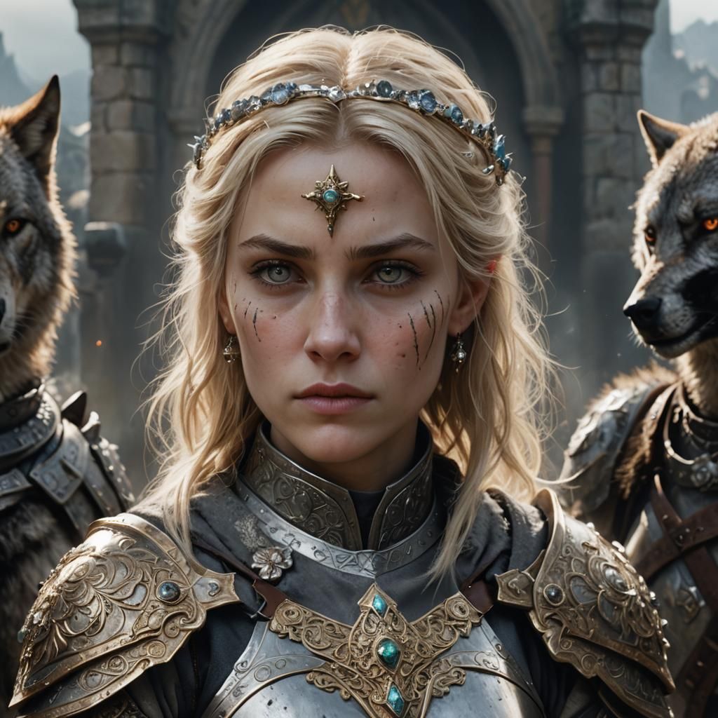 Female Cleric in a Fantasy Landscape, Detailed Matte Paintin...