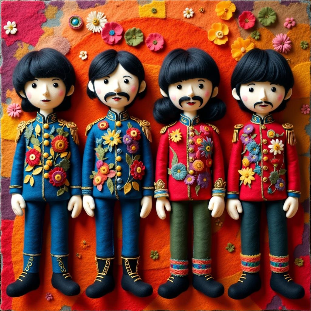 The Beatles as Hand-Cut Felt Figures