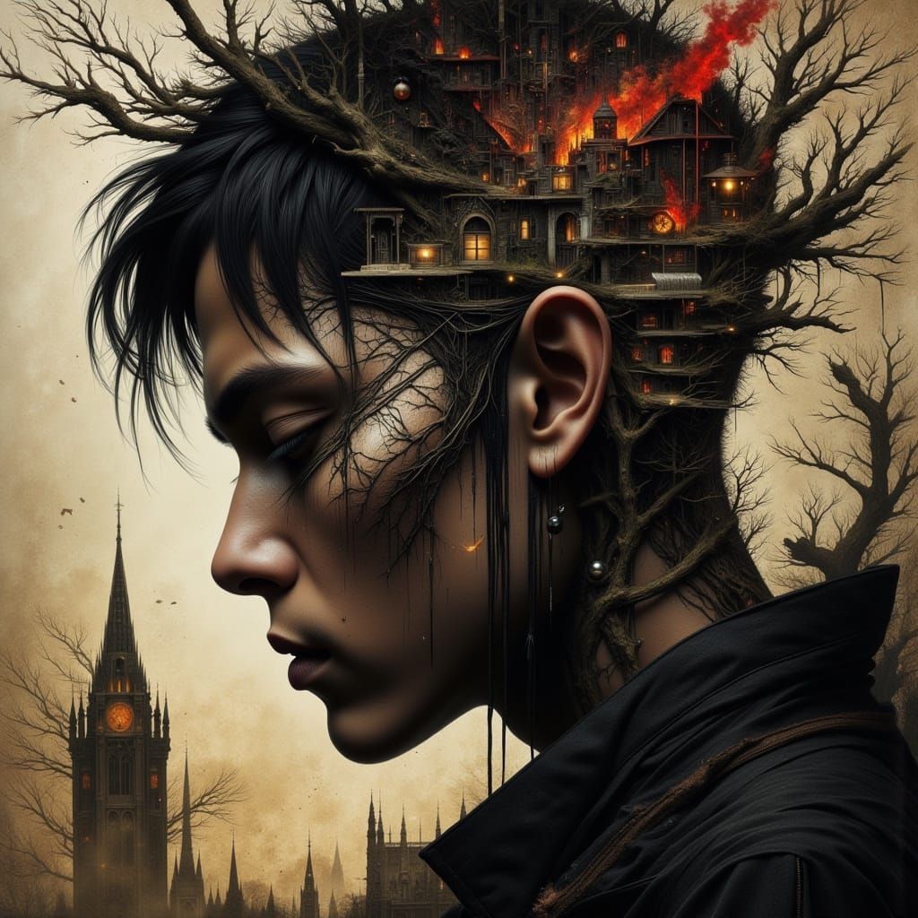 Androgynous Native American Figure in Retro Style