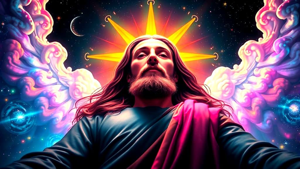 Photorealistic Jesus Healing Art: Cosmic Spiritual Immersion