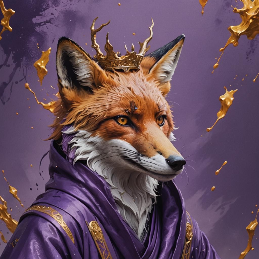 Fox King in Purple Robes: Hyperrealistic Concept Art