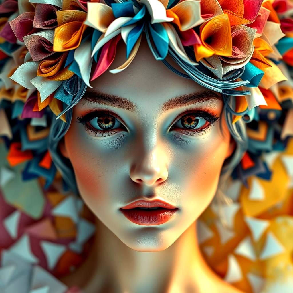 Intricate Geometrical Portrait in Vibrant Colors
