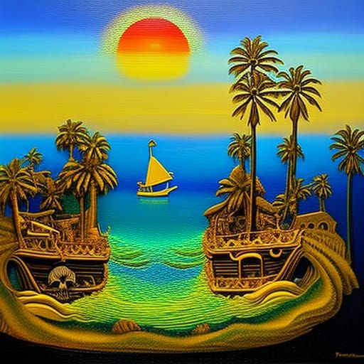 Pirate Skull Island in Art Deco Style