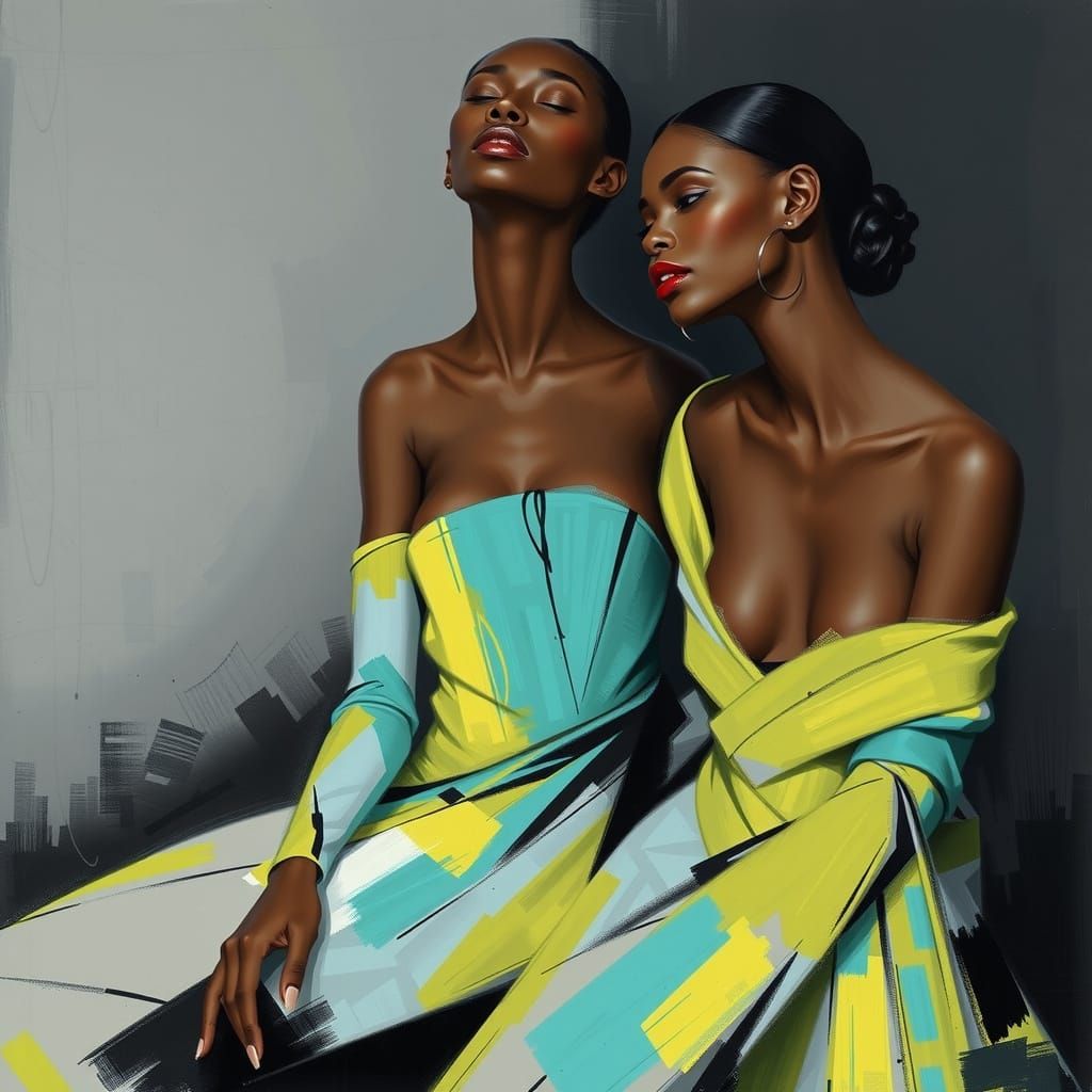 Elegant Black Women in High-Fashion Gowns