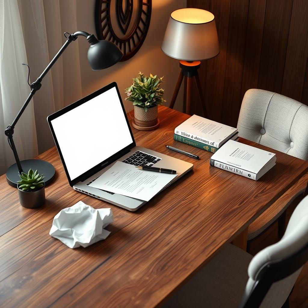 Realistic 3D Render of a Wooden Desk