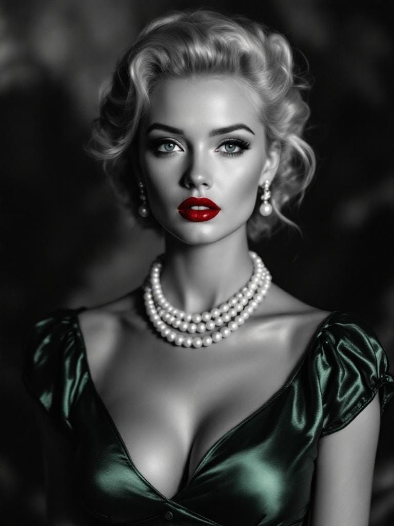 1950s Pin-Up with Red Accent in Selective Color Photography