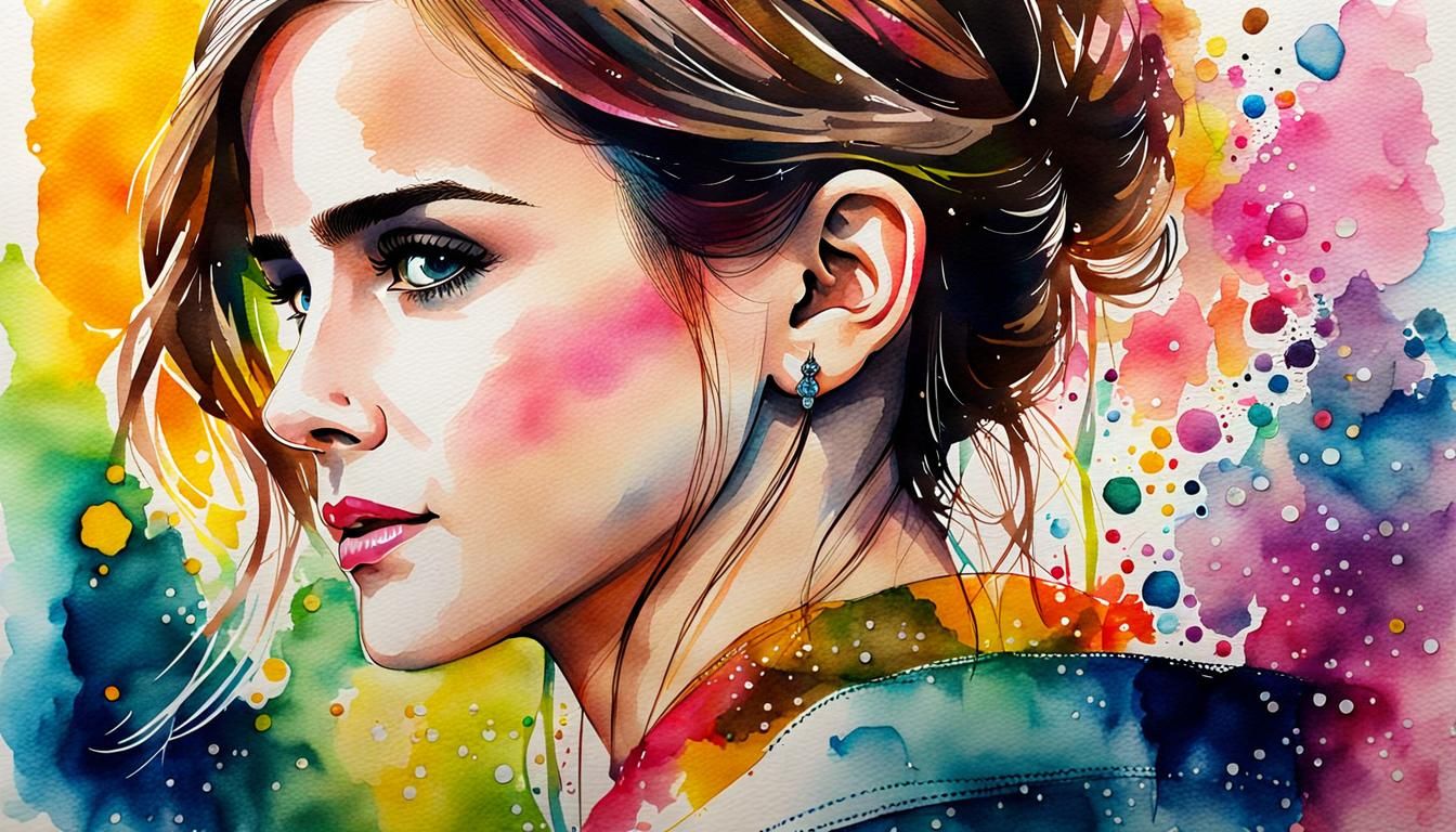 Emma Watson Portrait in Watercolor and Ink