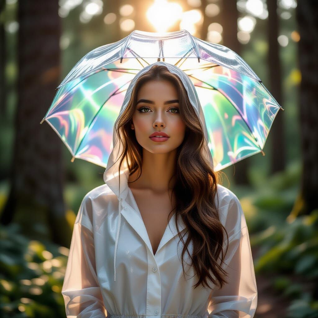 Forest Clearing Portrait: Young Woman in Photorealistic Styl...