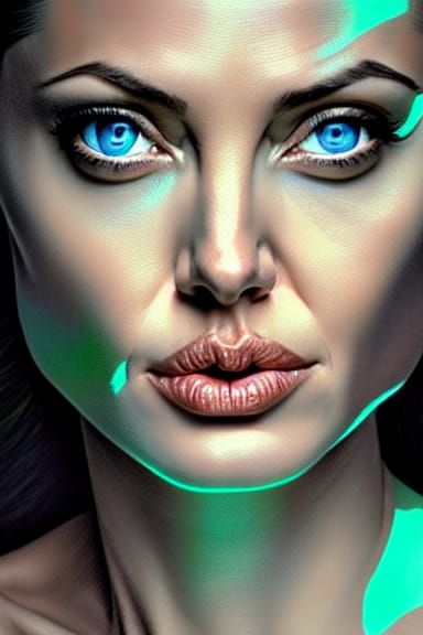[(Angelina Jolie) with extra large, sparkling, ice-blue eyes)], by Tomasz Strzalkowski and Dmitriy Kuzin, contrasting co...