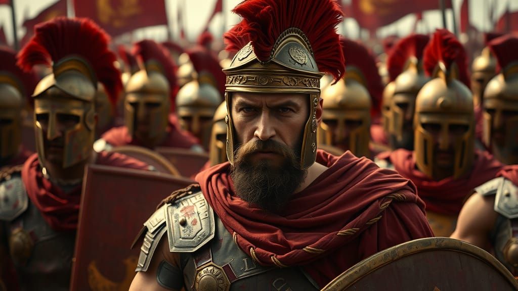 Leonidas Leads His Hoplites into Battle in a Cinematic, Film...