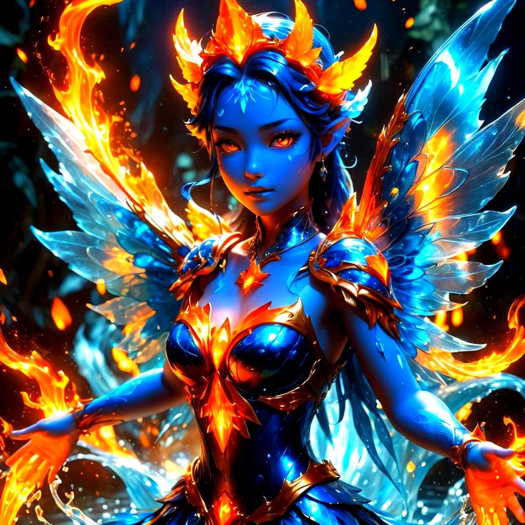 Water and Fire Fairy in Anime Style