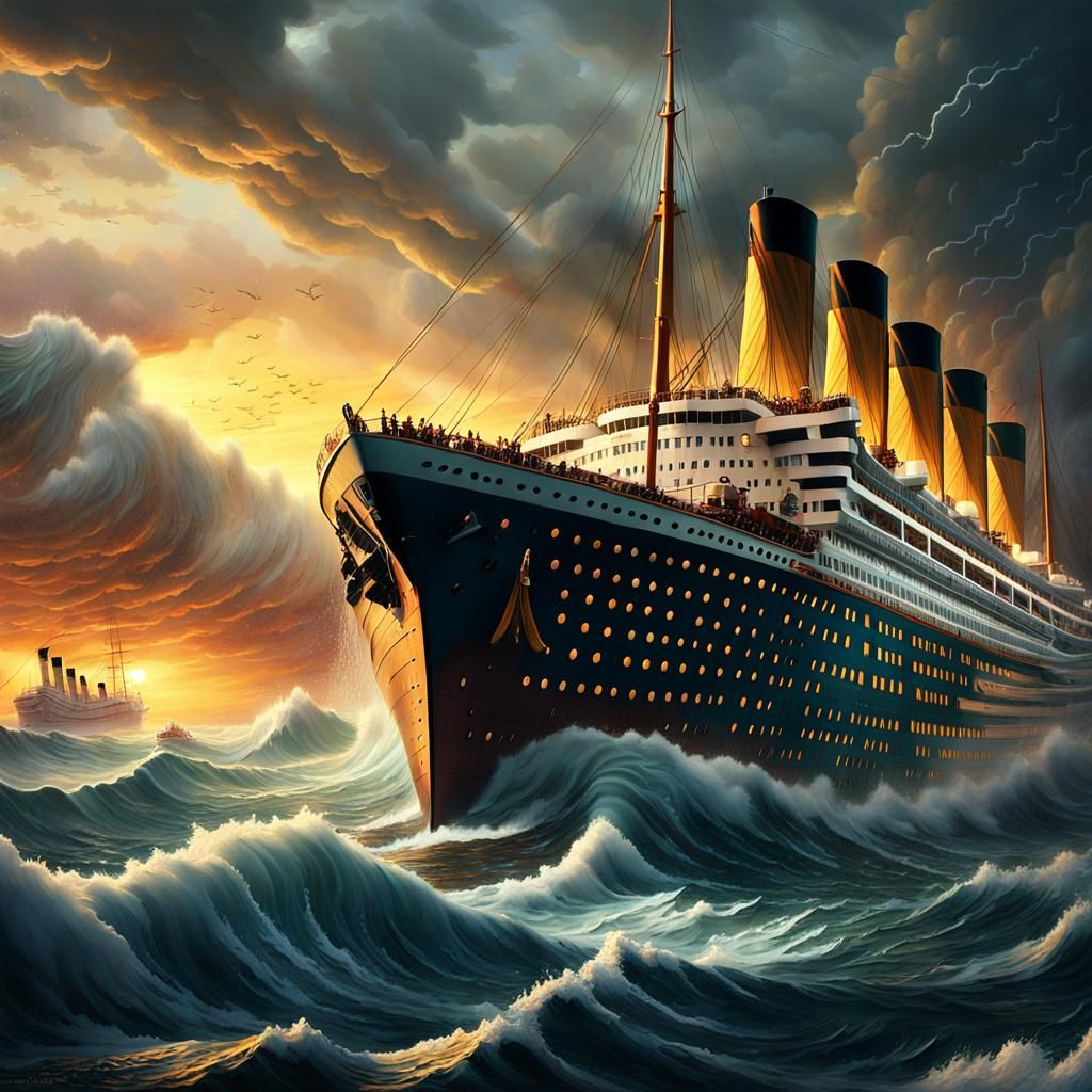 Titanic Sinking in Stormy Sea: Cinematic Digital Painting