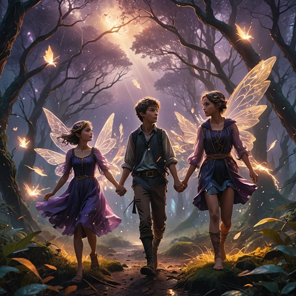Teenage Fairies Fly Through Enchanted Forest Storm