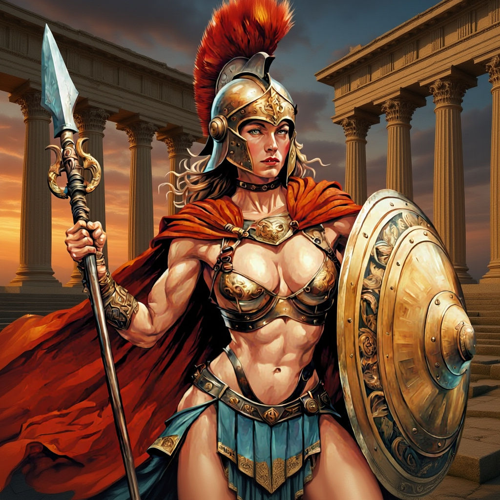 Ancient Greek Warrior with Epic Sky by Renaissance Artists