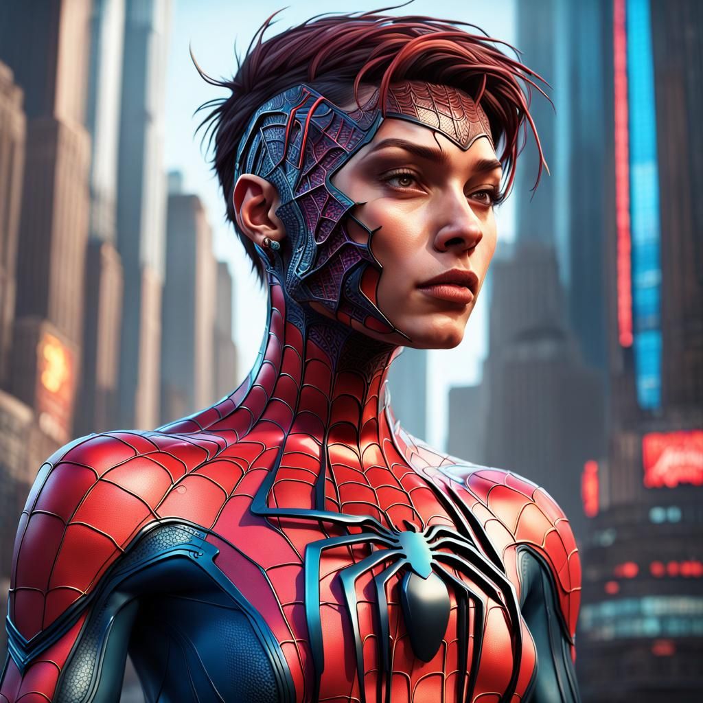 Cyberpunk Spiderman Portrait in Detailed Matte Painting