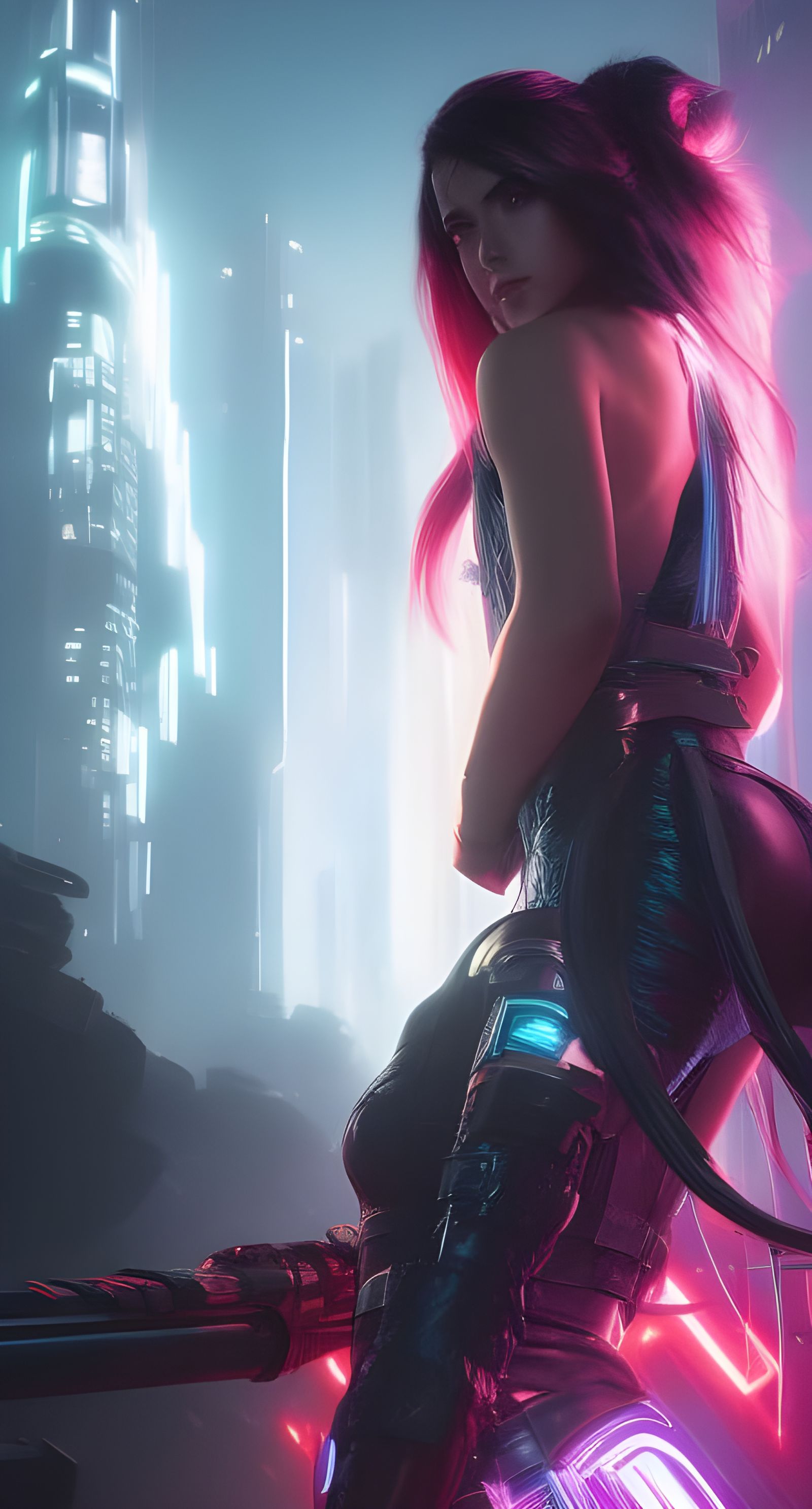 Cyberpunk Goddess in Neon Beauty