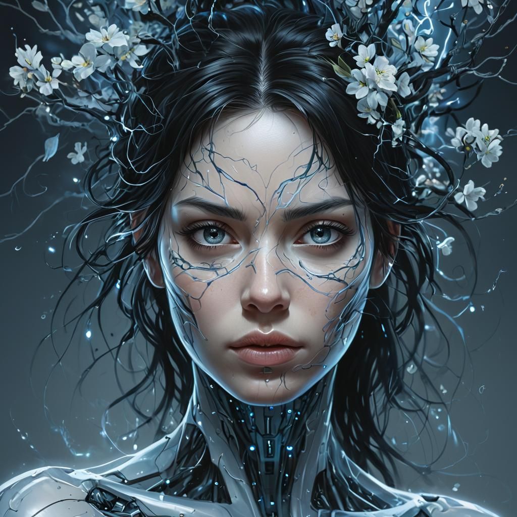 Cyborg Woman with Cybernetic Implants Digital Painting