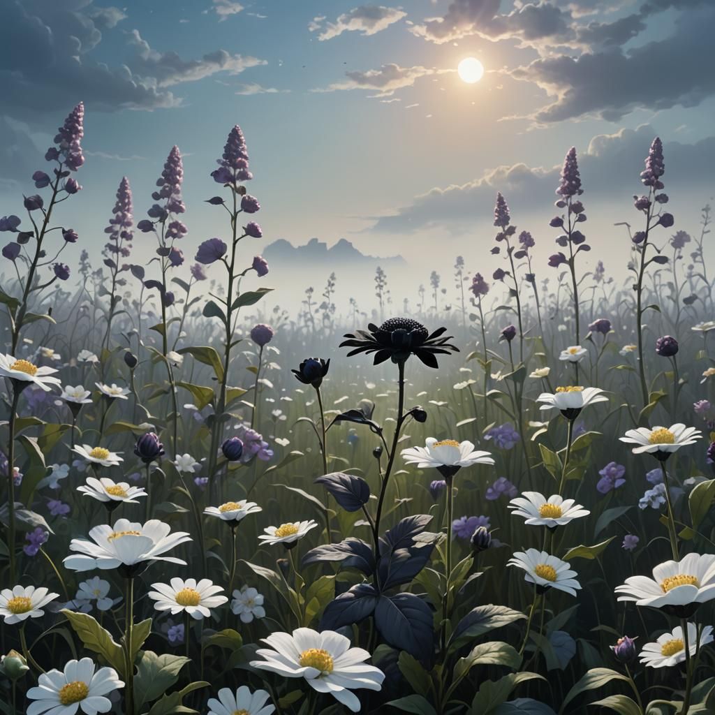 Black Flower in Field of White: Fantasy Concept Art