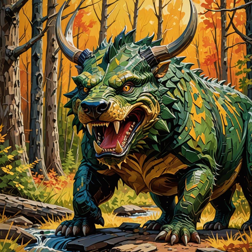 Hodag Portrait in Gouache Impressionist Style