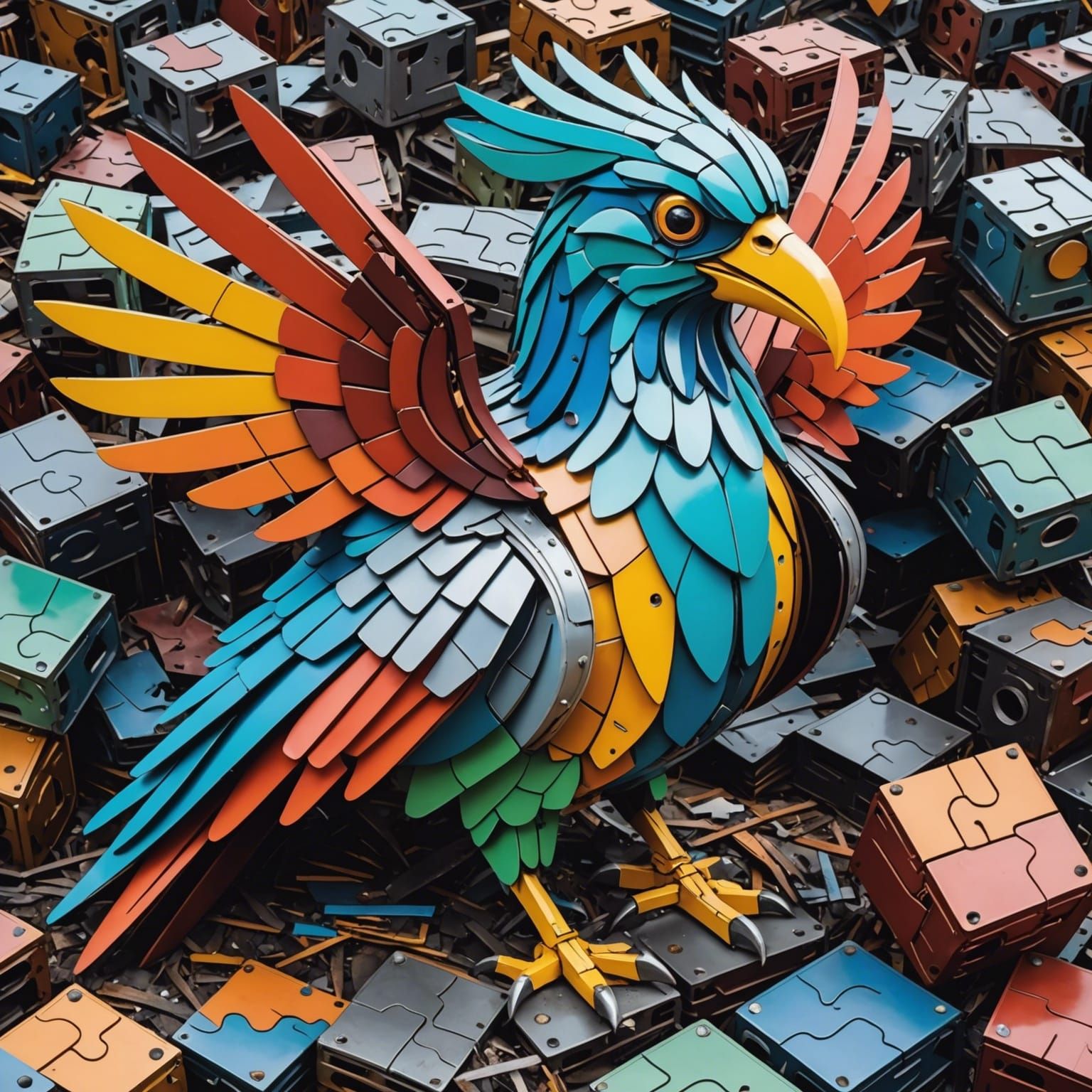 Monumental Metal Bird Sculpture in Photographic Style