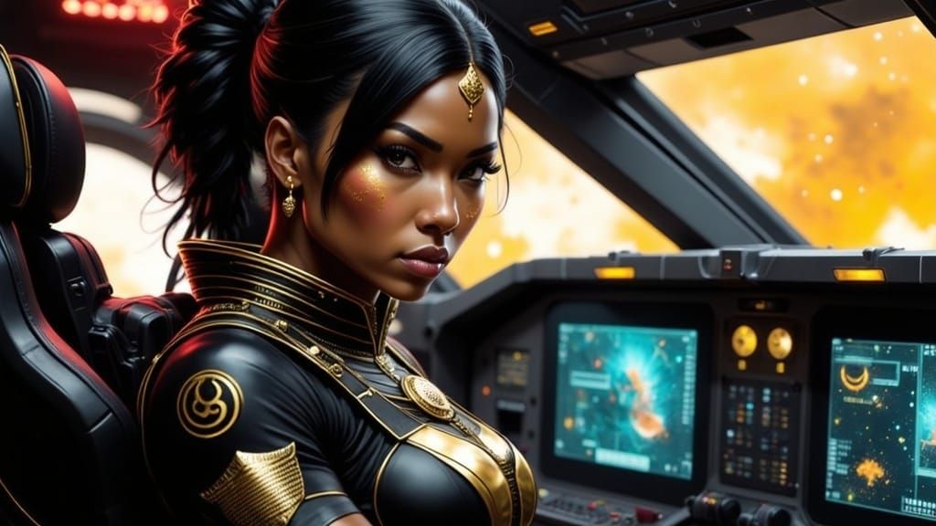 Female Space Pilot in Futuristic Cockpit, Digital Art