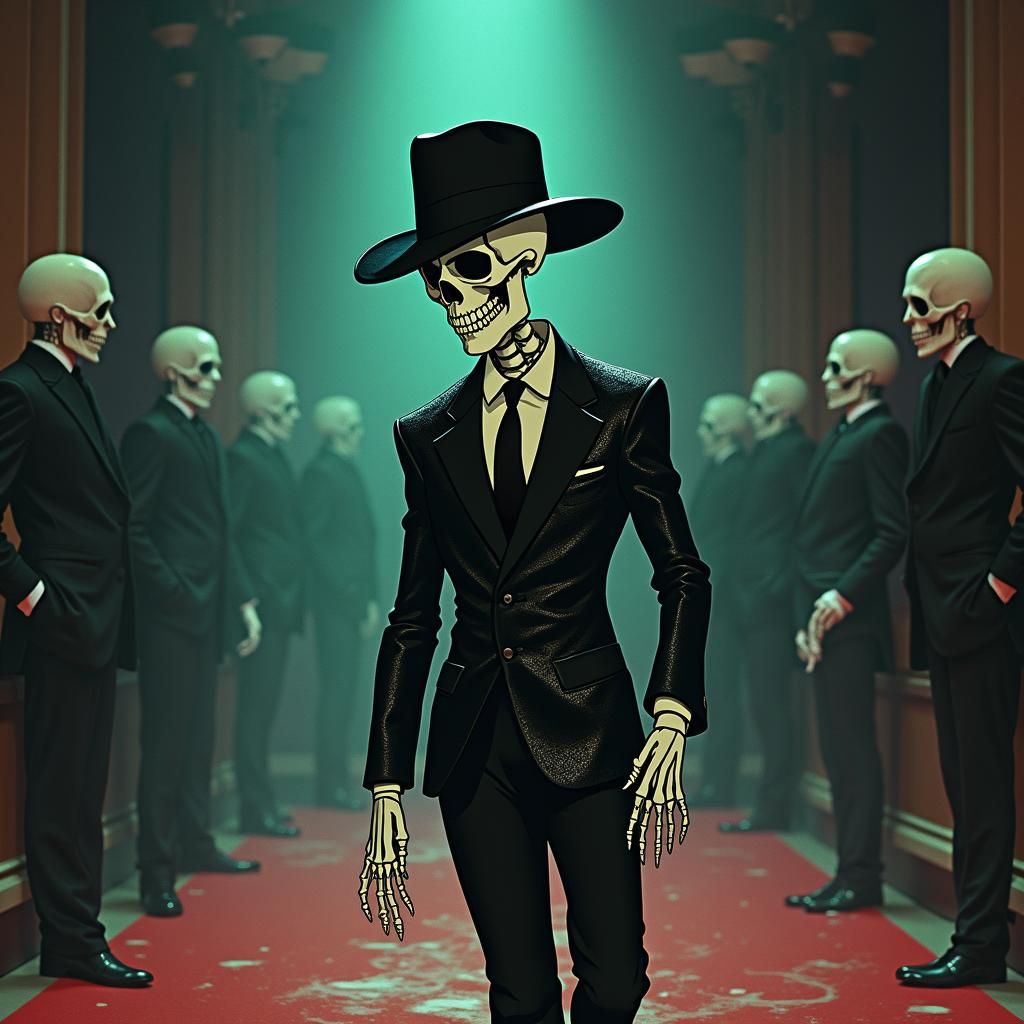 Skeleton Moonwalks in Futuristic Noir Animation