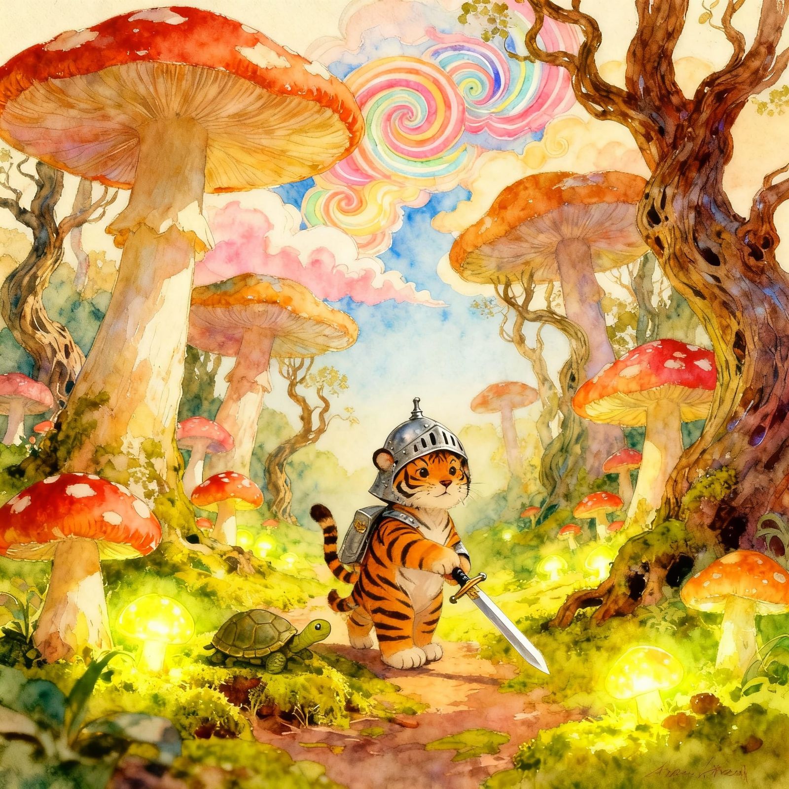 Tiger and Turtle in Vibrant Colors