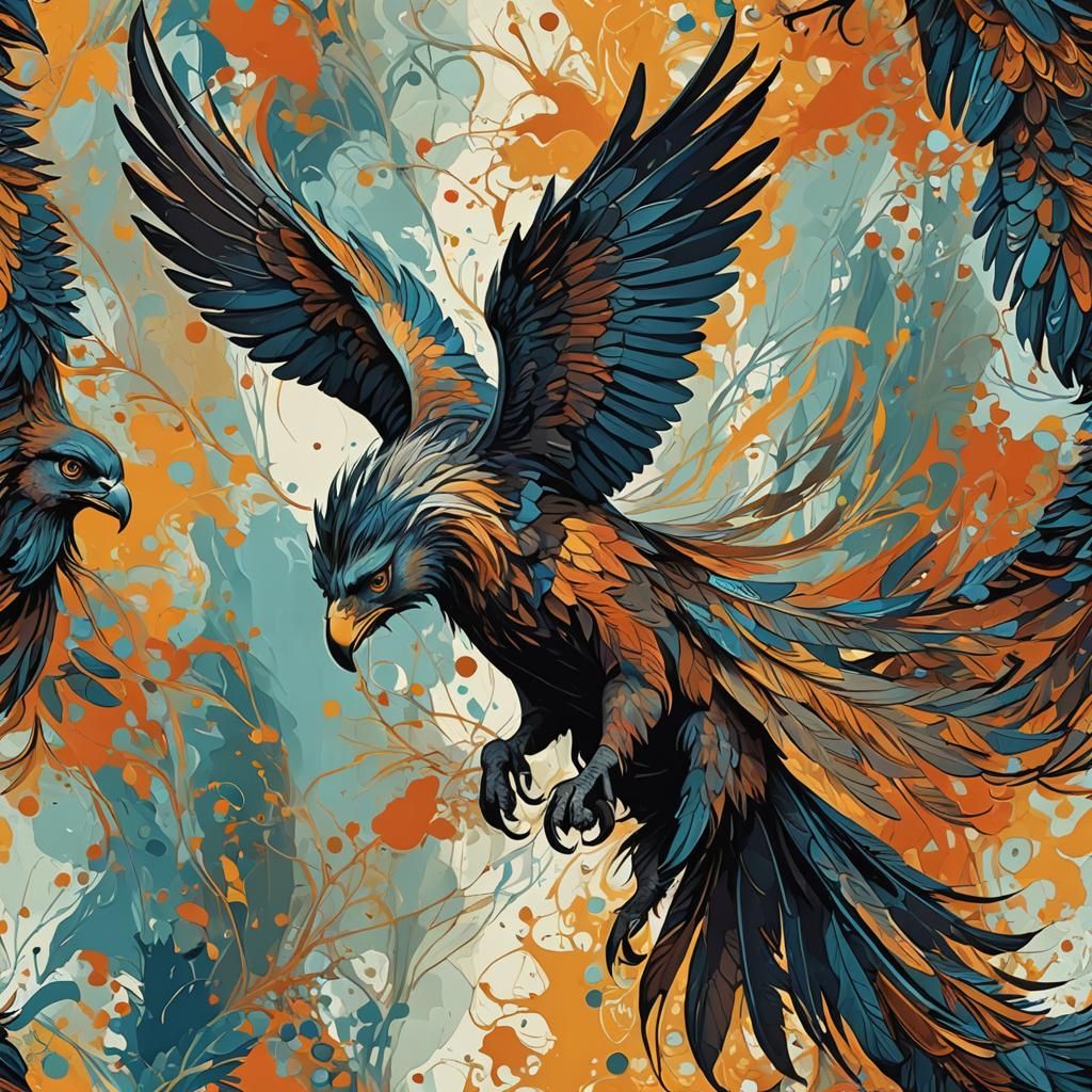 Abstract Hippogriff Art with Complementary Colors