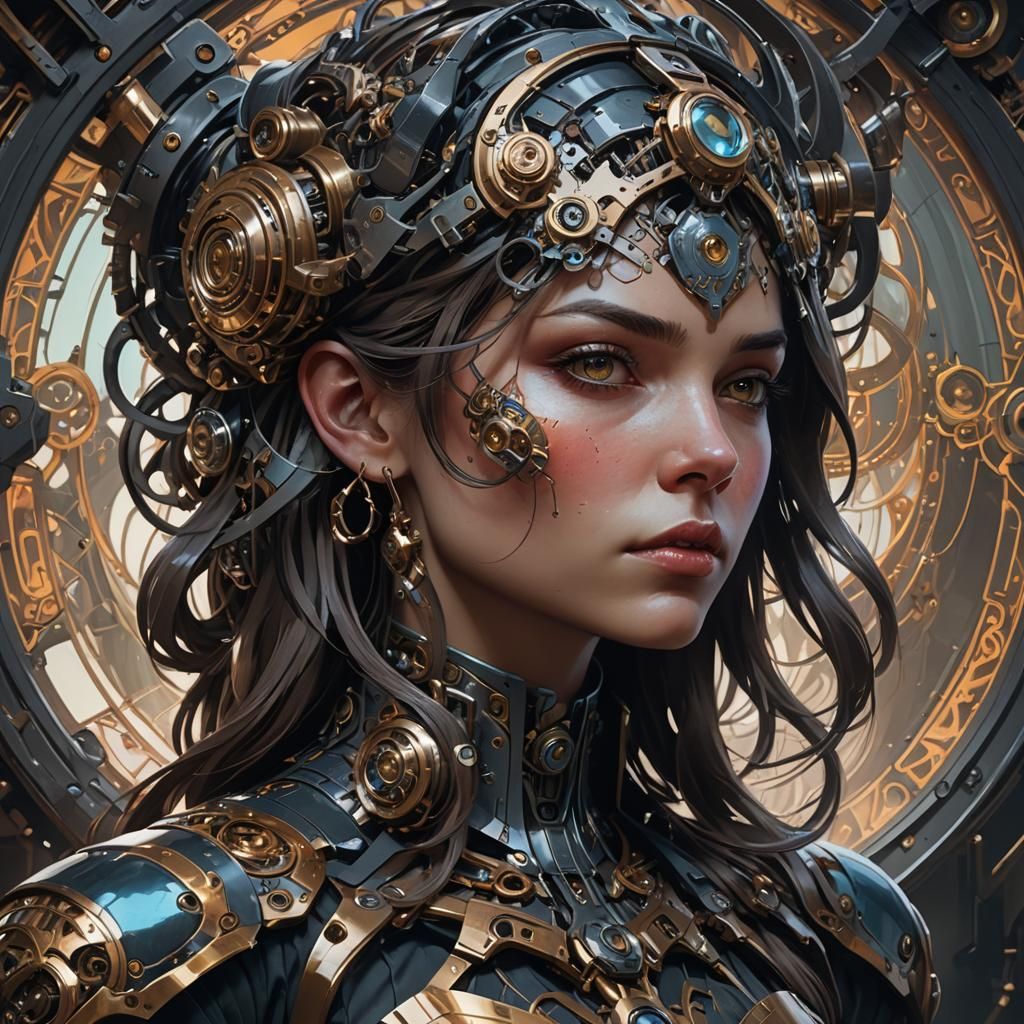 Intricate Mechanical Portrait in Fantasy Art Style