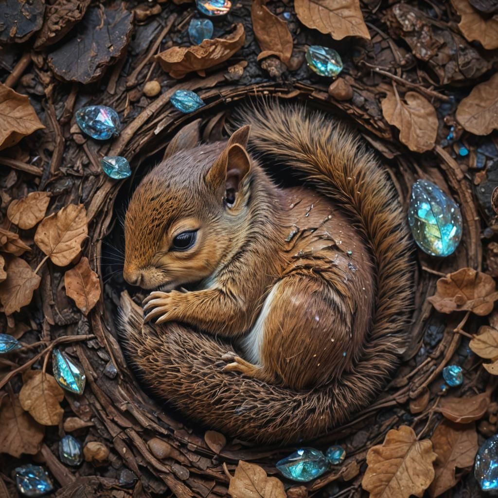 Baby Squirrel Sleeping: Holographic Cosmic Illustration