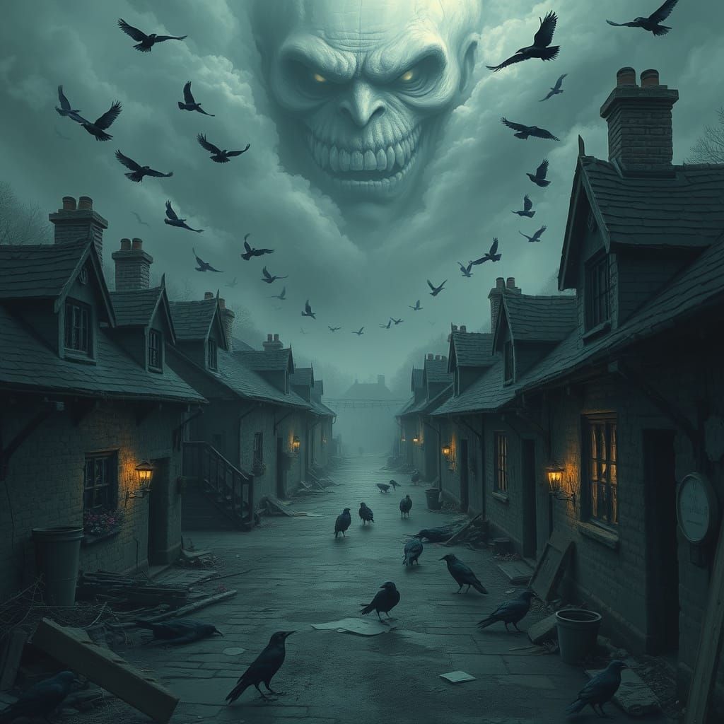 Ravaged Cornish Village Under Ominous Skies