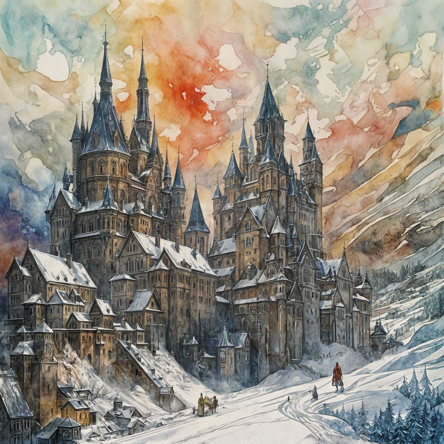 Epic Winter Kingdom with Snow-Dusted Castles and an Ice Drag...