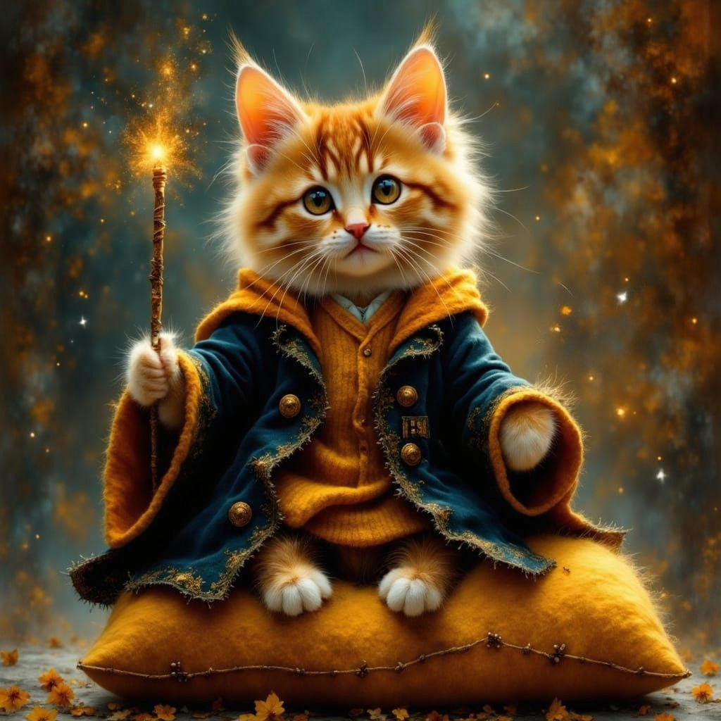 Whimsical Wizard Kitten in Enchanted Realms