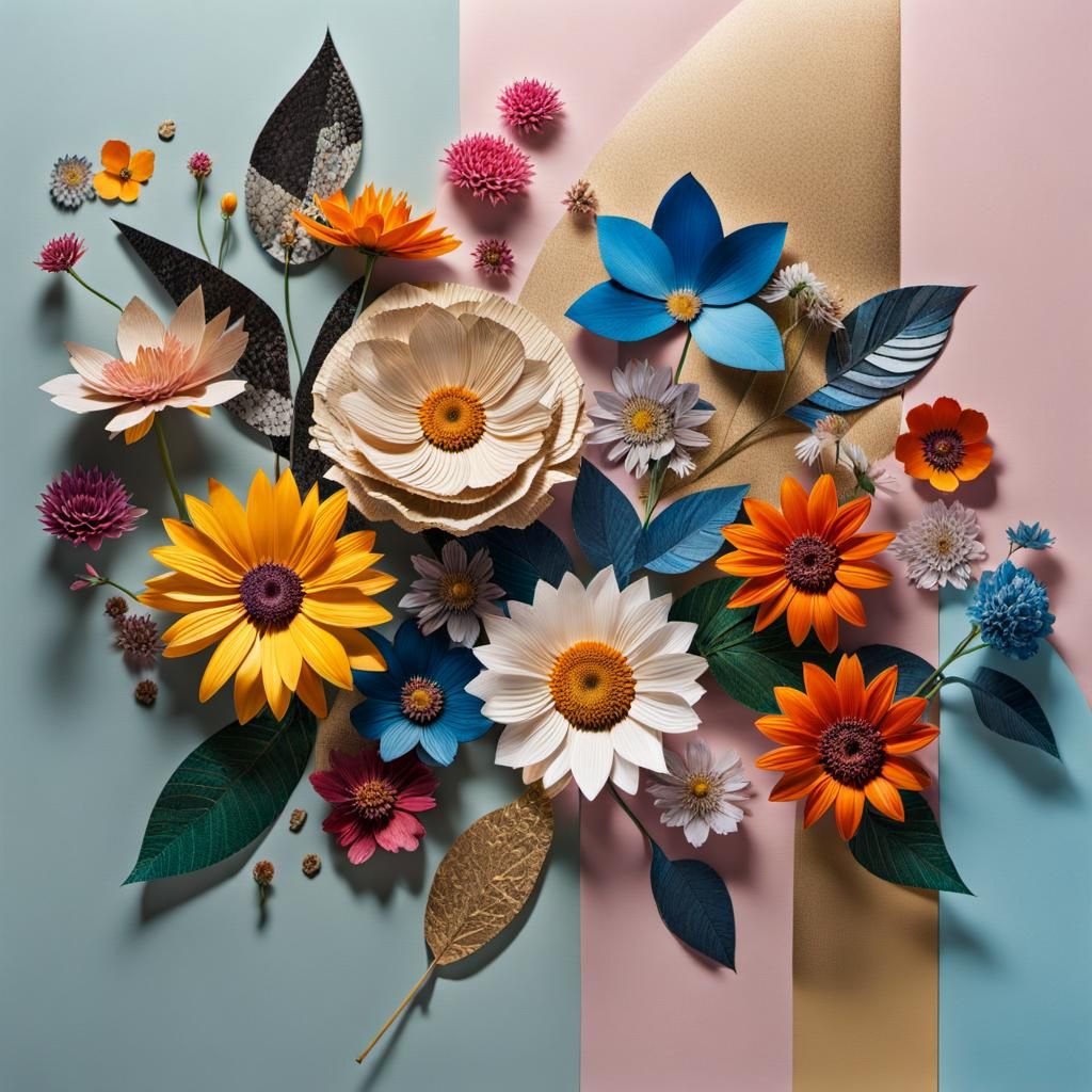 Hyperrealistic Collage of Flowers in Splash Art Style