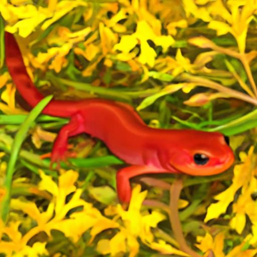 Detailed Red Eft Newt in Egg Tempera Style