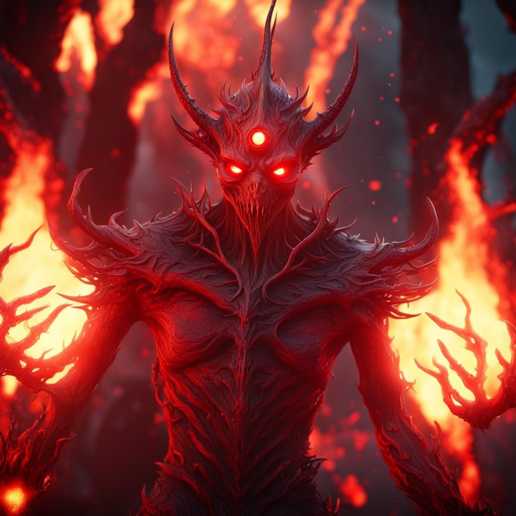 Evil Fire Demon in a Matte Painting Style