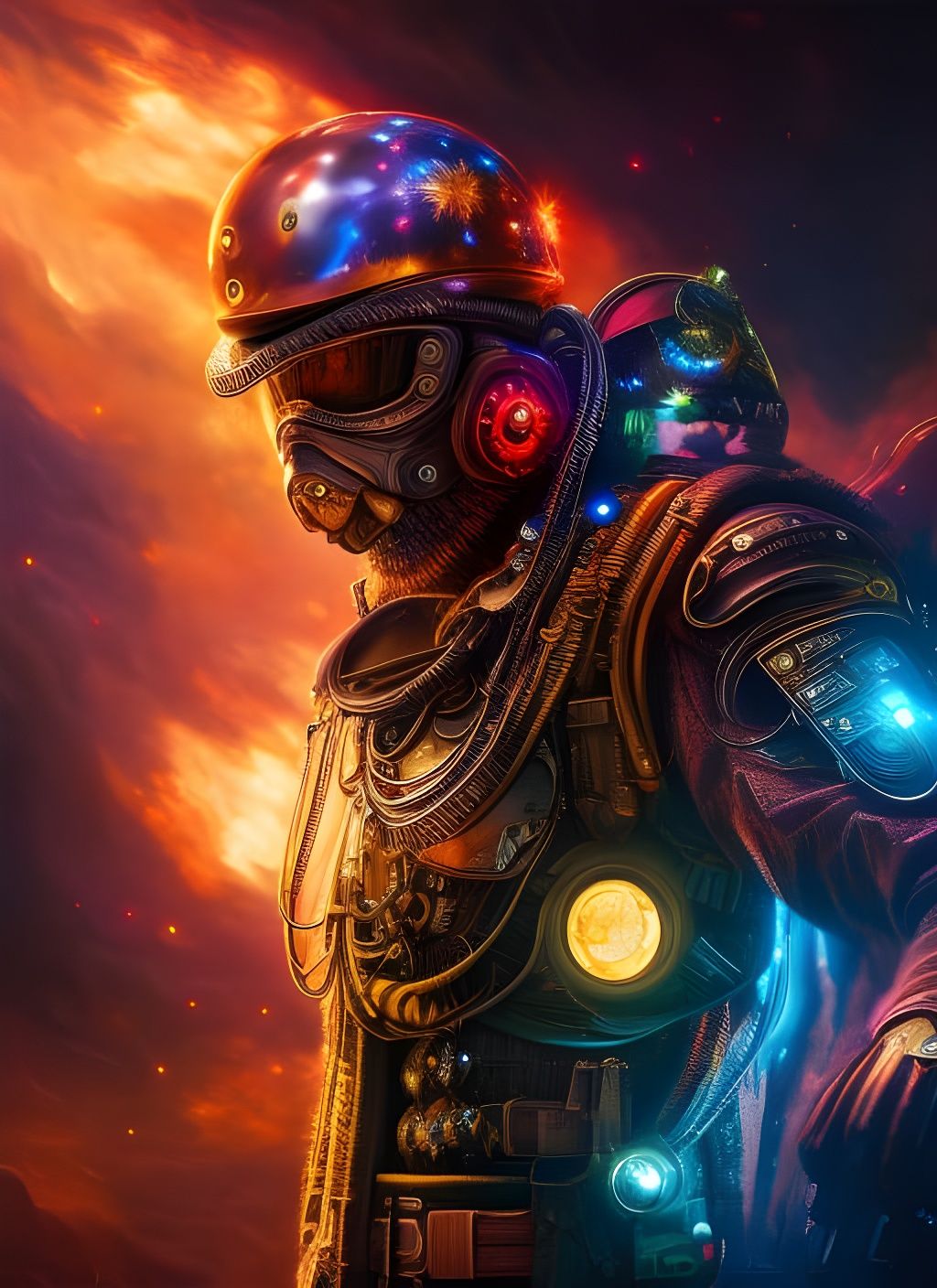 Cosmic Time Police Soldier in Acrylic Paint Pour Style