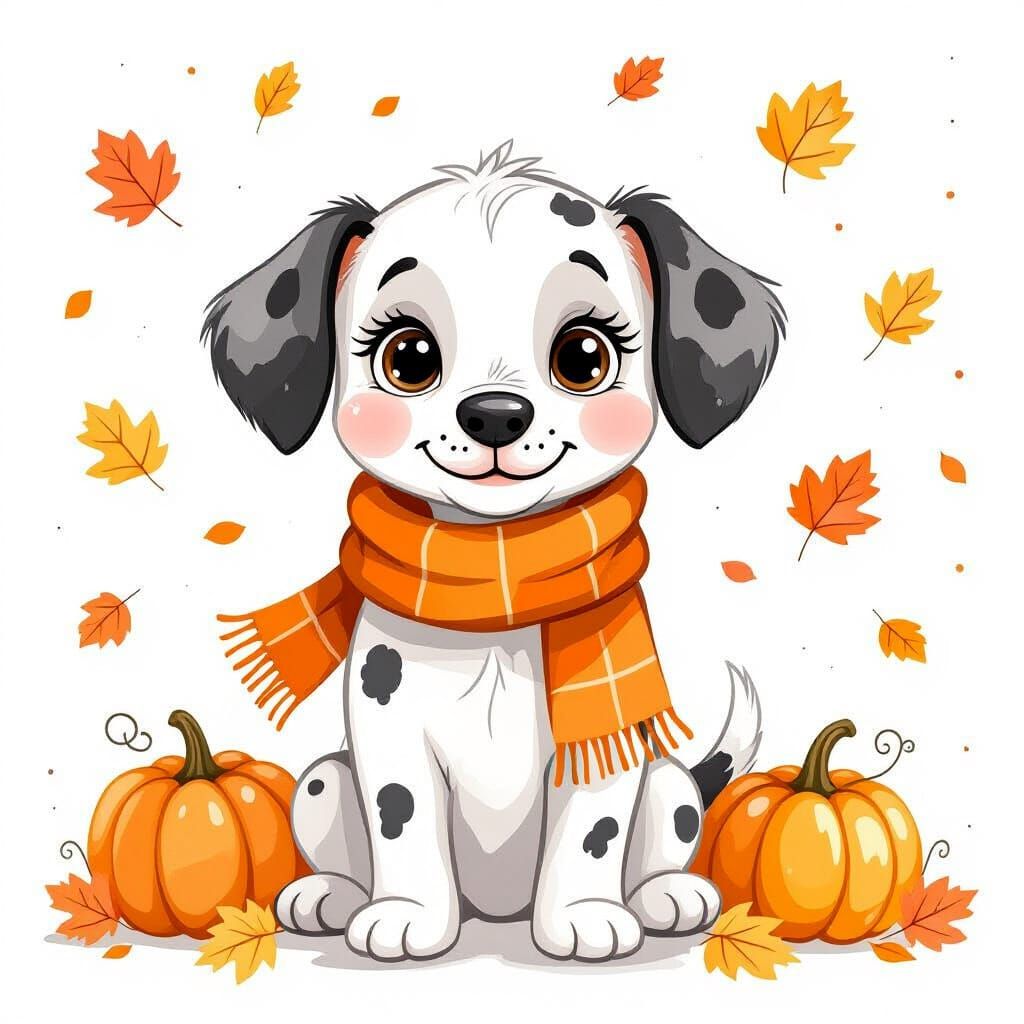 Dalmatian Dog in Autumnal Watercolor Style