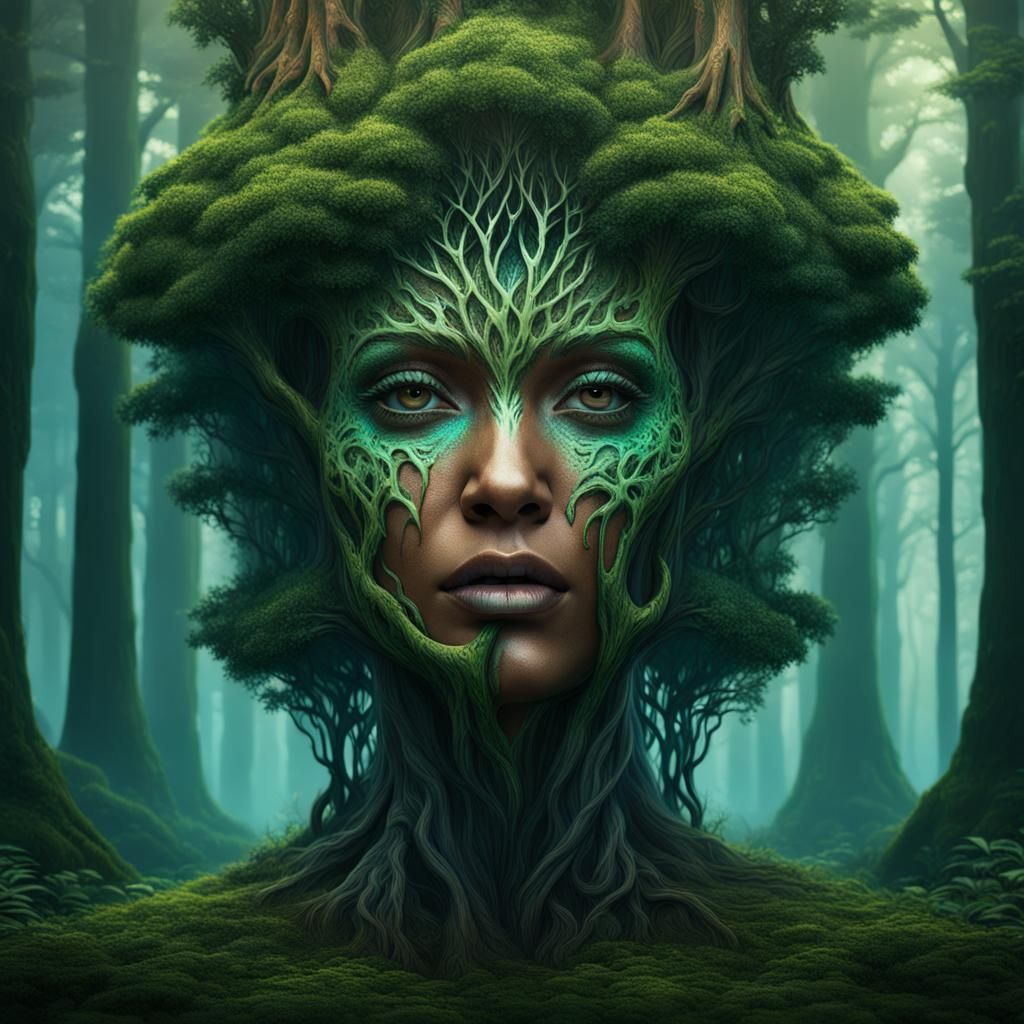 Forest Within: Detailed Matte Painting of Woman