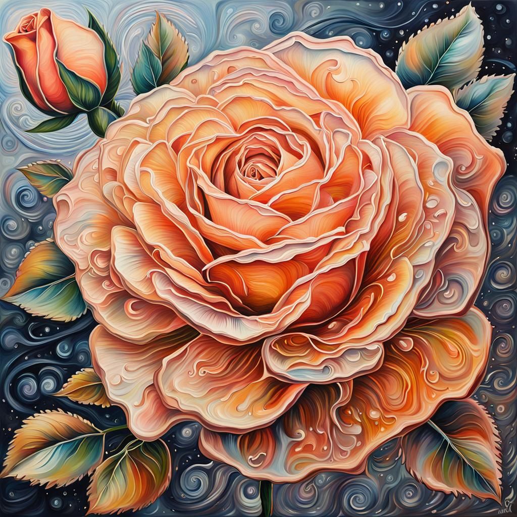 Winter Peach Rose in Prismatic Acrylic Painting